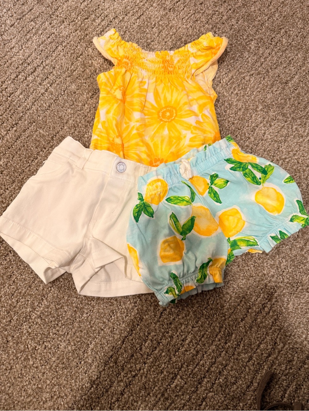 Carter's Yellow Floral Tank with Lemon-Print and White Shorts Set